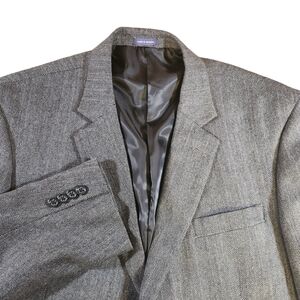 Stafford Merino Wool Sport Coat Men's 46R Gray Herringbone Blazer Suit Jacket